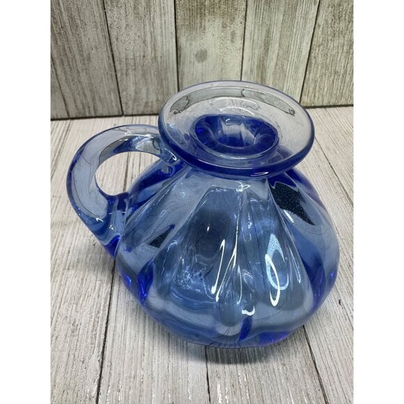 Vtg Joe Hamon Blown Blue Glass Decorative Potion Bottle Pitcher Vase 3 3/4" Tall - Picture 4 of 10